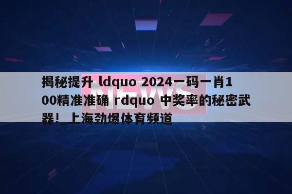 揭秘提升 ldquo 2024一码一肖100精准准确 rdquo 中奖率的秘密武器!_上海劲爆体育频道