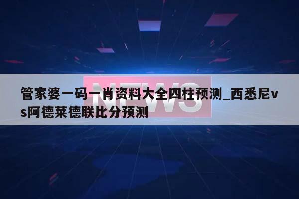 管家婆一码一肖资料大全四柱预测_西悉尼vs阿德莱德联比分预测