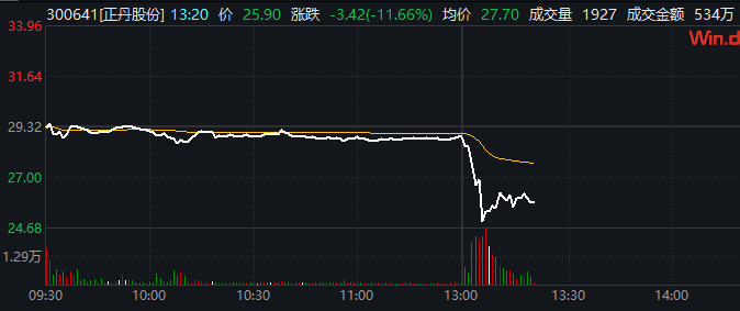 正丹股份午后跳水，一度跌超15%