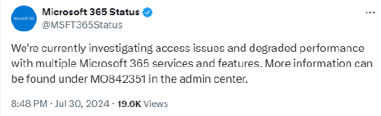 微软：正在调查365访问问题和性能下降  第1张