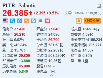 澳门彩资料查询_Palantir涨超9.5% Q2营收超预期并上调年度业绩指引